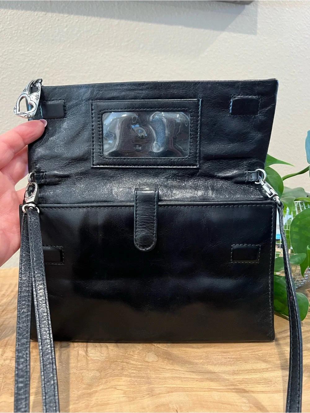 Brighton Women's Black Leather Braided Flap Crossbody Bag